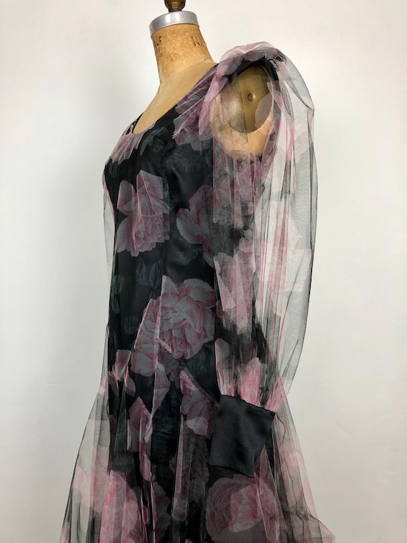 FABULOUS 1980s Holly Harp Floral Tulle Overlay 30s