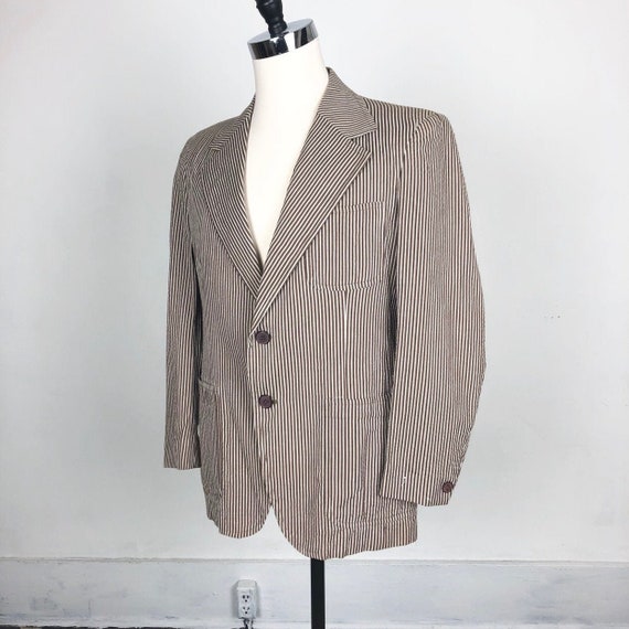 1960s Brown Seersucker Blazer M