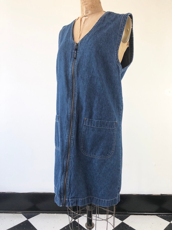 1990s Gloria Vanderbilt Zipper Denim Jumper Dress