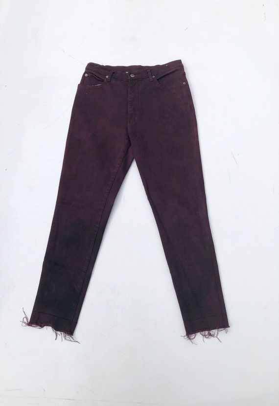 1990s Burgundy Over Dyed Tapered Stretch High Rise