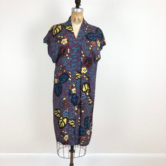 1950s Printed Rayon and Silk Sleeveless Kimono S M - image 2