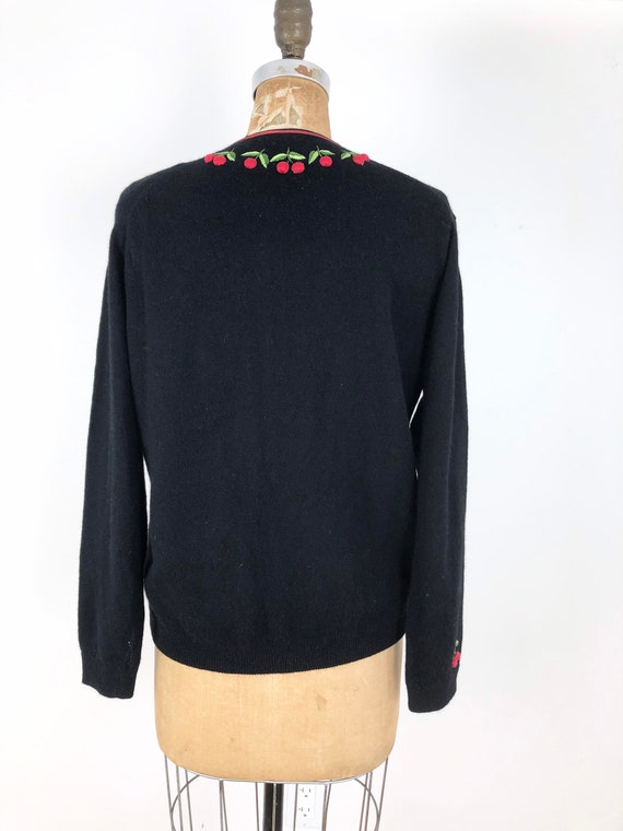 AMAZING 1950s Embroidered Cherries Wool Cardigan M - image 7