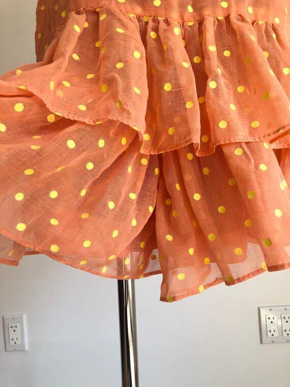 1960s Orange Polka Dot Skirt Ruffle Romper S - image 3