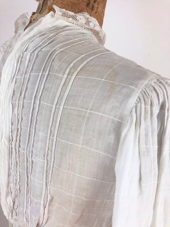 Antique Edwardian Lace White Cotton Blouse S - image 8