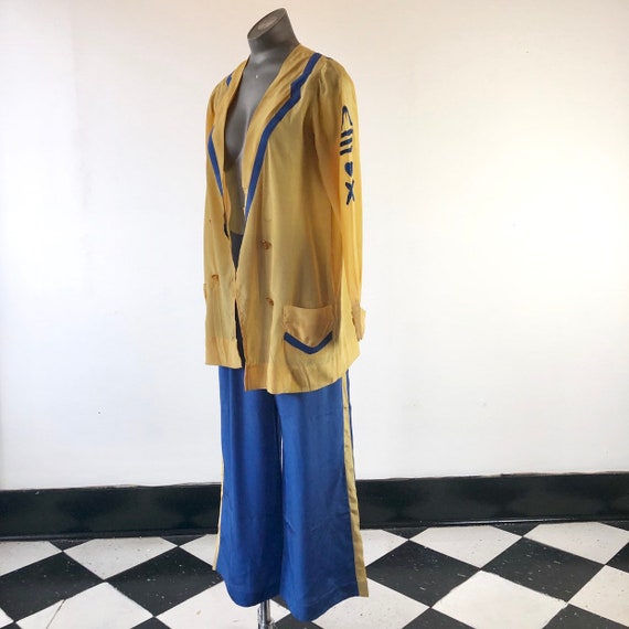 INCREDIBLE 1930’s Yellow and Blue Silk Sailor Bea… - image 3