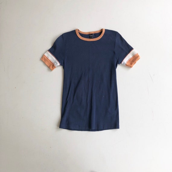 1960’s Blue and Orange Cotton Ringer Tee T Shirt S