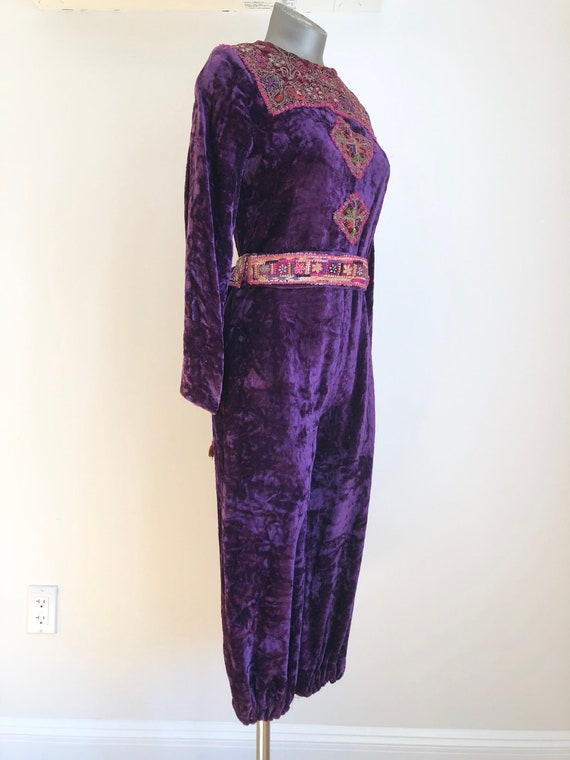 Amazing 1970s Purple Velvet Embroidered Jumpsuit S - image 3