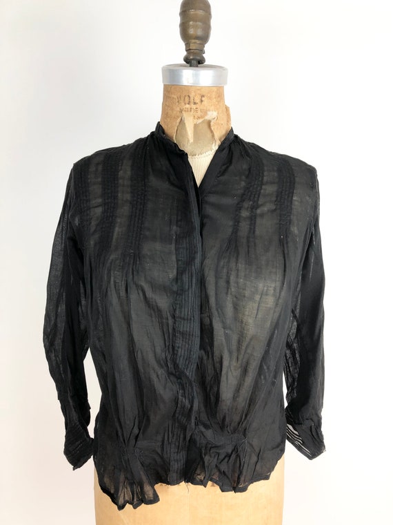 Antique Victorian Black Cotton Blouse S - image 3