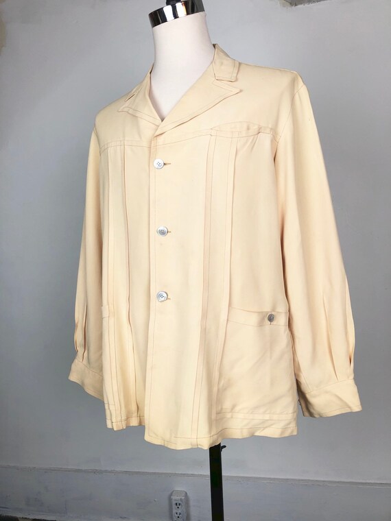 KILLER! 1940s Royal Palm Ivory Cold Rayon Jacket L