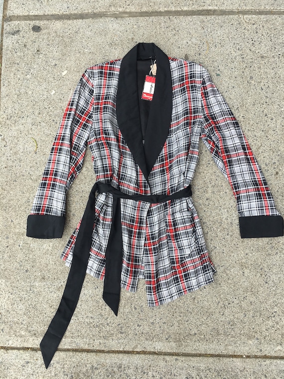 Deadstock 50s Plaid Rayon Smoking Jacket M