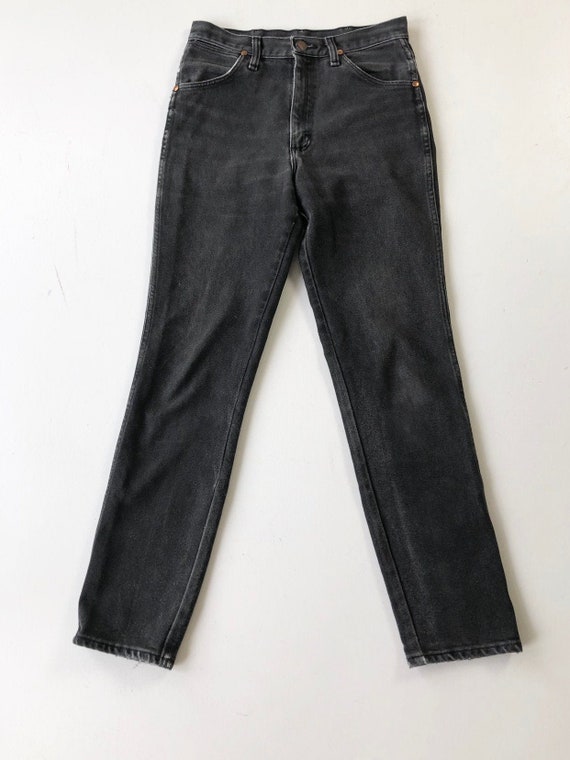 1980s Black Denim Wrangler Jeans 28” Waist