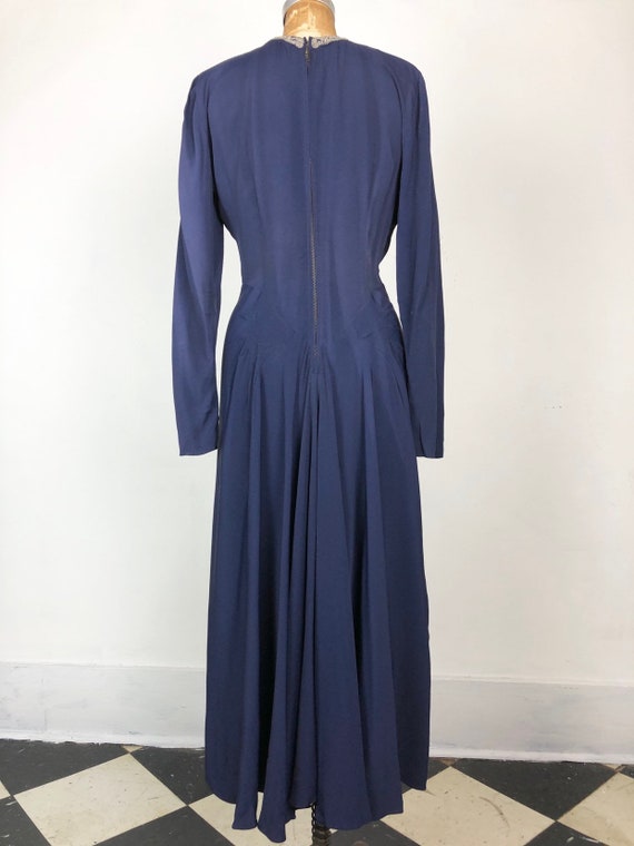 Gorgeous 1940's Navy Rayon Crepe Dress W/ Beaded … - image 6