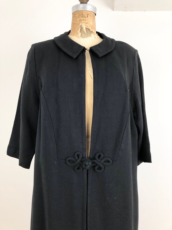 1950s Black Linen Duster Coat M - image 5