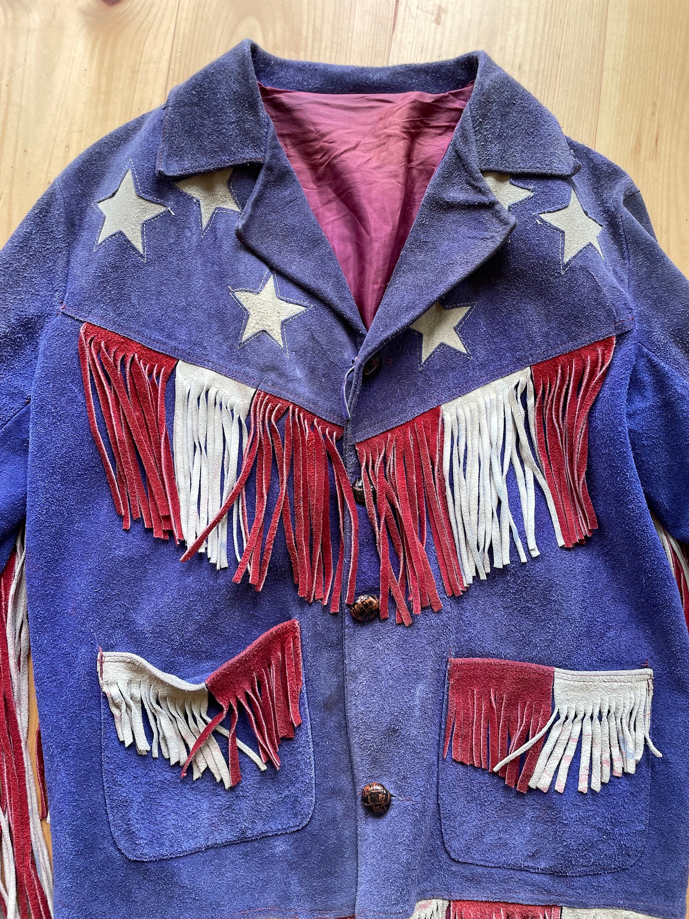 1960s Red White and Blue Suede Fringe Jacket M - Etsy