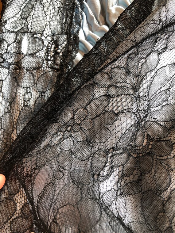 1960s Black Lace Blue Satin Peignoir Panty Set S M - image 10