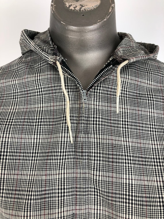 1950’s Grey Plaid Cotton Hooded Jacket S - image 3