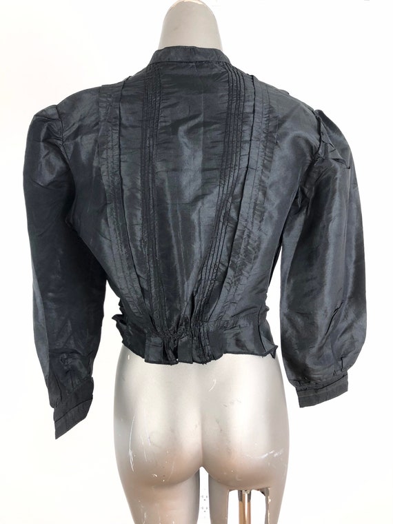 Antique Victorian Black Sateen Bodice S M - image 7