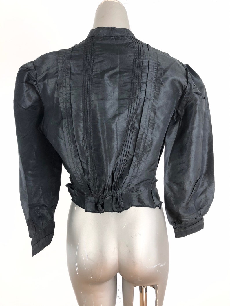 Antique Victorian Black Sateen Bodice S M image 7