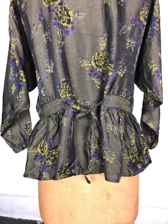 1980s Phool Dark Green Floral Rayon Blouse S M - image 6