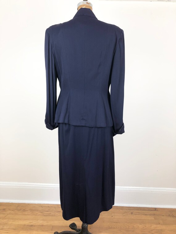 1940s Navy Blue Rayon Gabardine Skirt Suit Set M - image 6