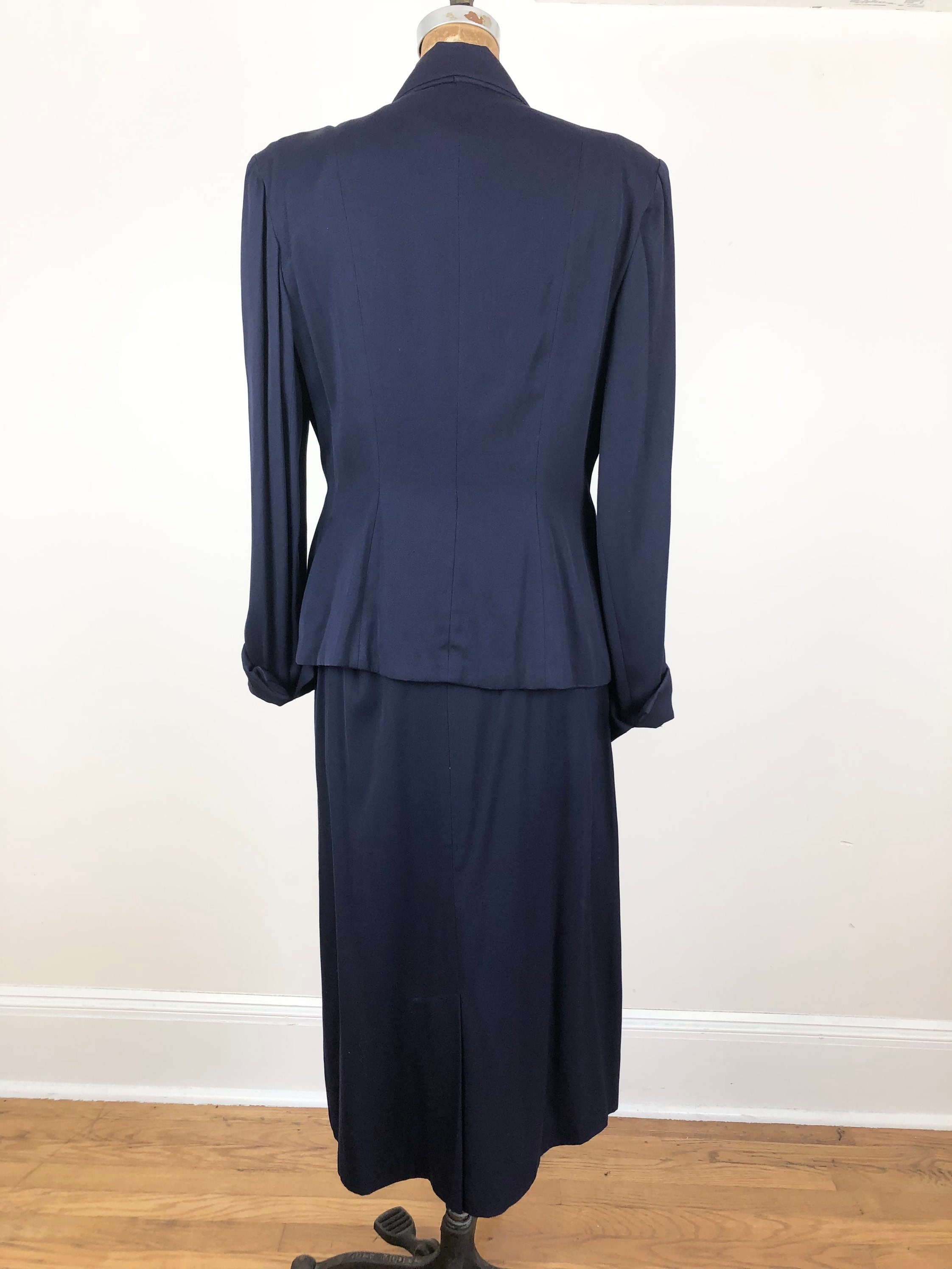 1940s Navy Blue Rayon Gabardine Skirt Suit Set M | Etsy