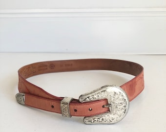 1970s Western Silver Buckle Leather Belt