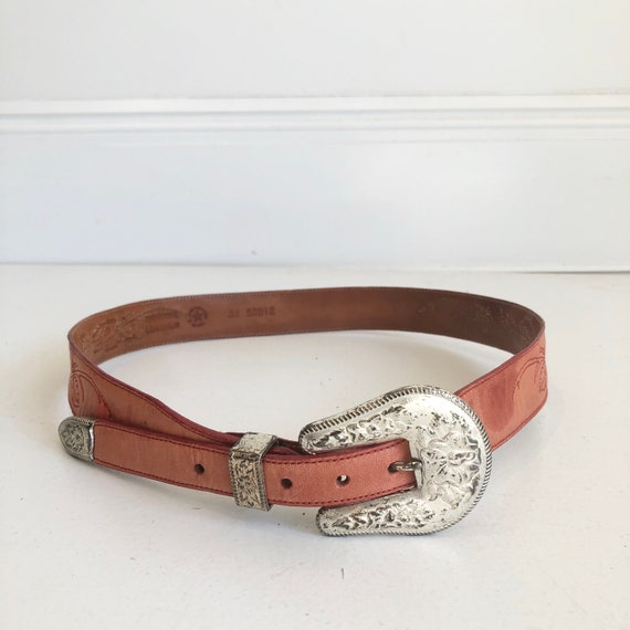1970s Western Silver Buckle Leather Belt