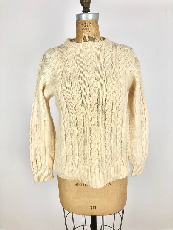 1950s Ivory Cable Knit Wool Sweater S - image 2