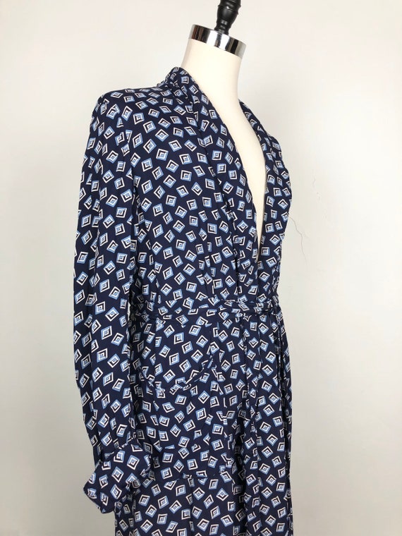 1940s Navy Cold Rayon Print Men's Robe M