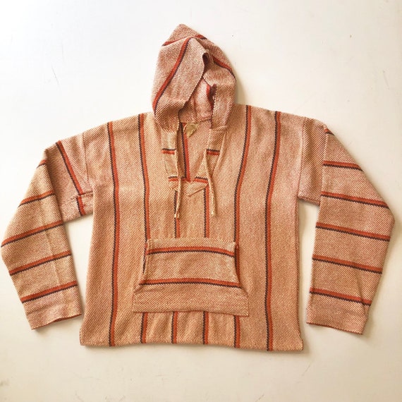 1970s Orange Cotton Mexican Hoodie M