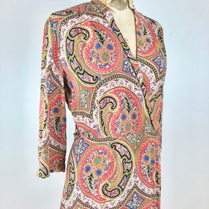 1940s Paisley Cold Rayon Wrap Front Dress M image 3