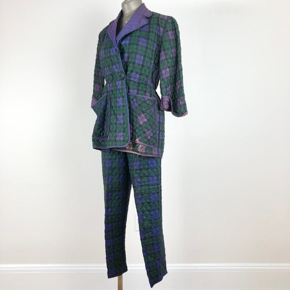 1950s Quilted Plaid Lounge Two Piece Peplum Jacke… - image 2