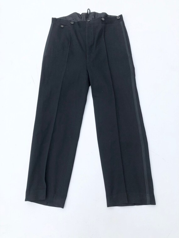 1940s Black Wool Tuxedo Pants Trousers 33”