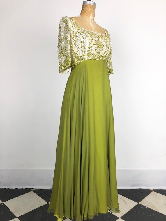 1960’s Rappi Green Chiffon Sequin Gown S