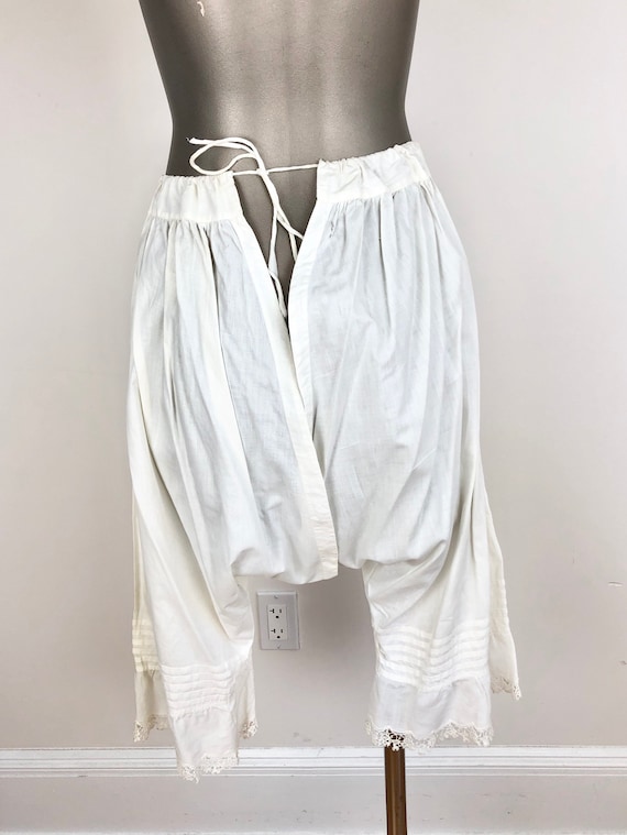 Antique Victorian Split Crotch White Cotton Bloomers S - Gem