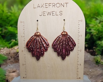 Copper Wine Flame Flower Earrings