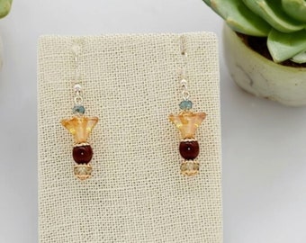 Czech Glass Beaded Earrings with Light Rose Gold Findings.