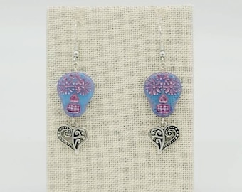 Blue Skull Halloween Earrings