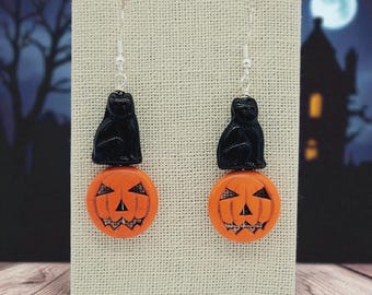Halloween Cat and Pumpkin Earrings