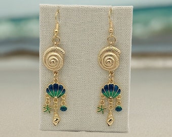 Blue Sea Shell Earrings