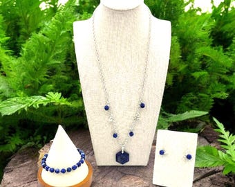 Deep Blue Lapis Necklace, Bracelet, and Earring Set