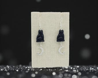 Halloween Cat and Moon Earrings