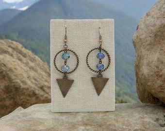 Antique Brass and Sparkling Faceted Glass Earrings.