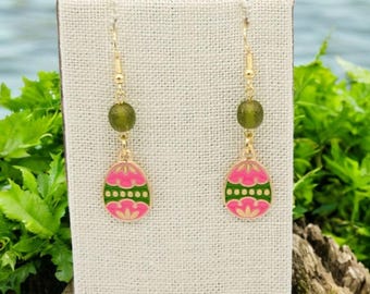 Easter Egg Earrings Pink and Green