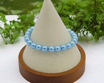 Baby Blues Glass Pearl Stretch Bracelet