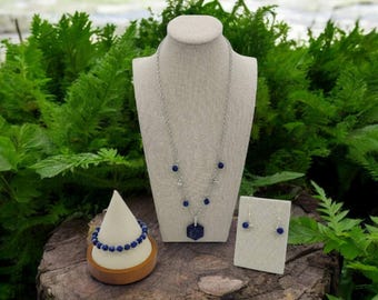 Deep Blue Lapis Necklace, Bracelet, and Earring Set
