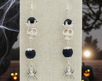 Halloween Skull and Spider Earrings