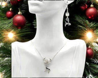 Christmas Reindeer Earrings and Necklace