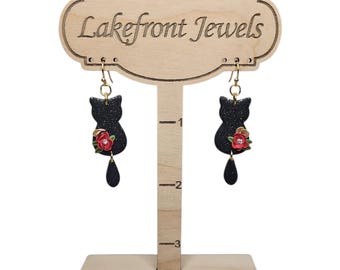 Fall Black Cat Polymer Clay Earrings