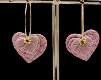 Triple Heart Polymer Clay Earrings